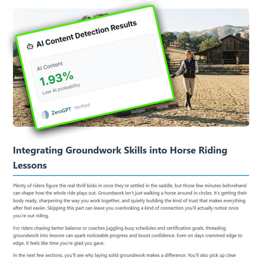 SEOZilla humanised content scoring 0-10% AI on ZeroGPT